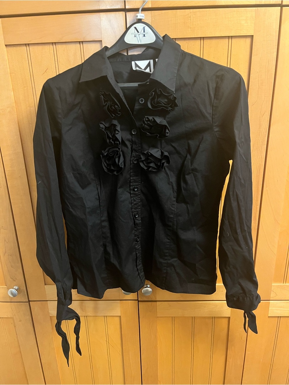 Marc Bouwer Black Floral-Appliqué Button Down Shirt